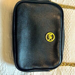 Michael Kors Women FULTON Black Leather Logo Crossbody Messenger Bag